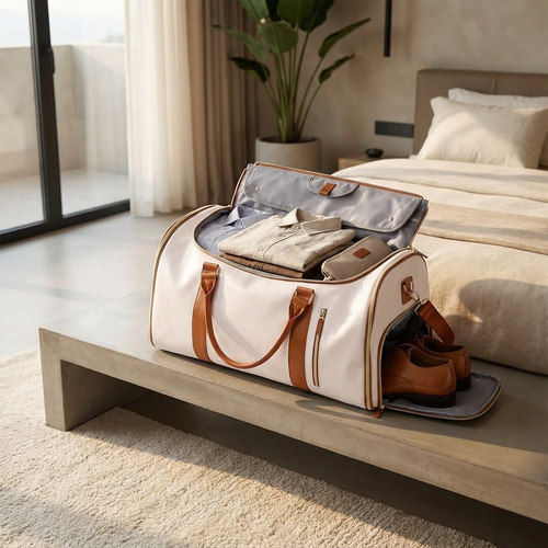 All-in-One Foldable Leather Duffle Bag