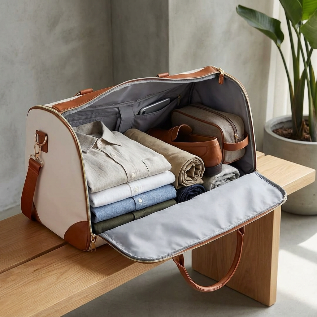 All-in-One Foldable Leather Duffle Bag
